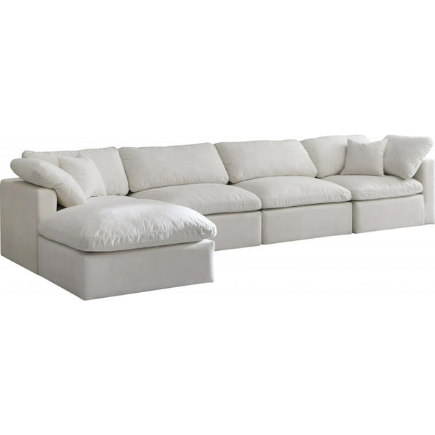 Cream Velvet Cloud 5a Modular Down, Down Filled Leather Sectional Sofa