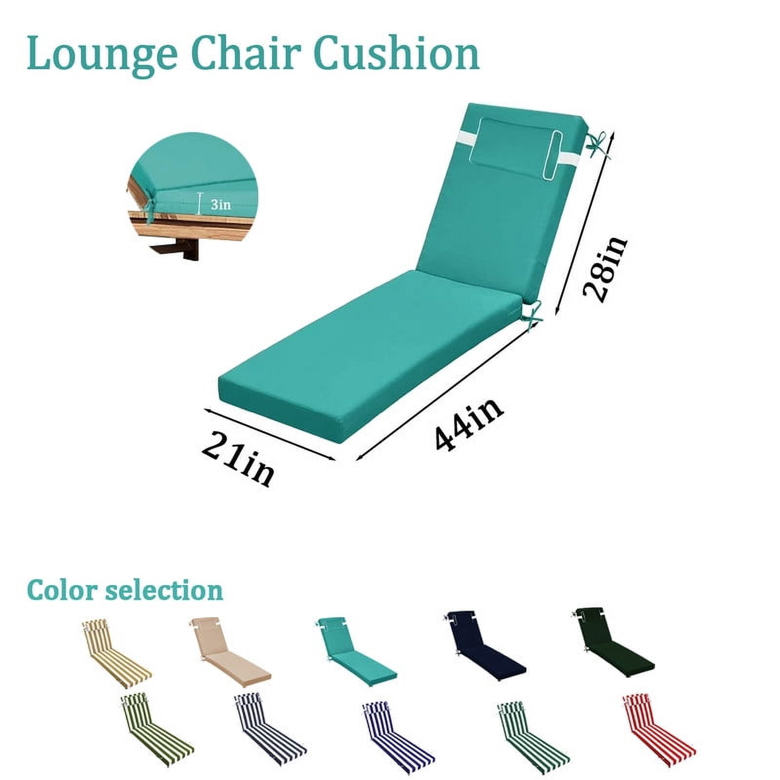 Outdoor Chaise Lounge Chair Cushion, Replacement Cushions For Patio Furniture, Waterproof Pool Chair Cushions With Headres, Fade Resistant Sun Lounger Cushions（4pc Lake blue）