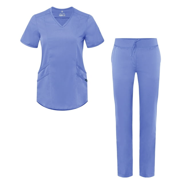 Adar Pro Scrub Set For Women - Modern V-Neck Scrub Top & Tailored Yoga Scrub Pants