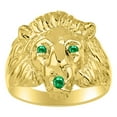 thumbnail image 1 of RYLOS Gold Plated Silver Lion Head Ring Color Stone Birthstones Eyes and Mouth Fun Designer Rings Emerald Jewelry Size 6, 1 of 8