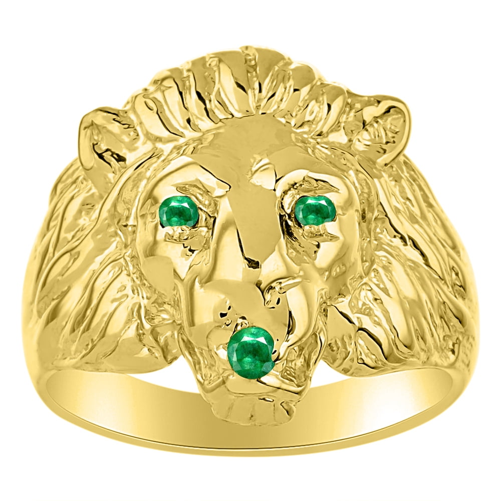 RYLOS Mens Rings 14K Yellow Gold Lion Head Ring Color Stone Birthstones in Eyes and Mouth Fun Designer Conversation Starter Rings For Men Men s Rings Gold Rings Emerald Mens Jewelry Walmart
