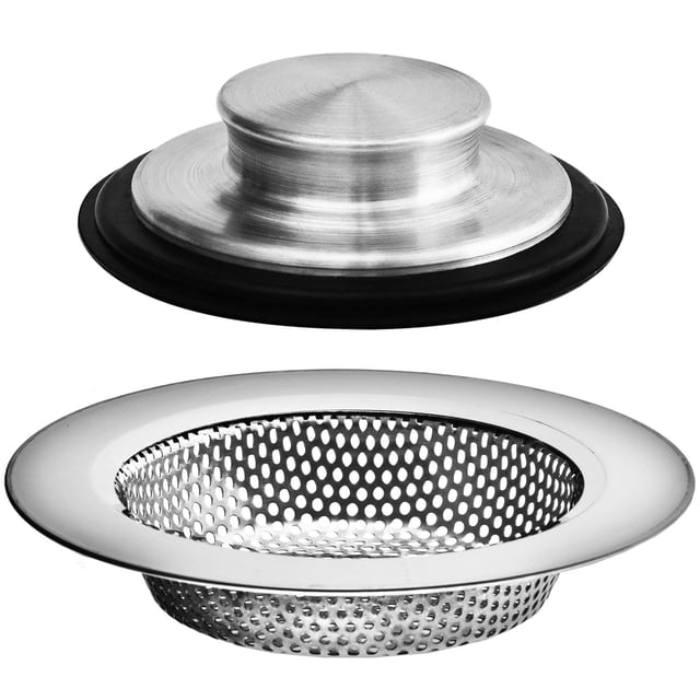 2PCS - Juego de colador de drenaje para fregadero de cocina y tapón antiobstrucción para estándar de 3-1/2 pulgadas