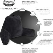 Husband Pillow Black, Original Reading Pillow in Bed Rest Chair, Shredded Memory Foam Large Lounge Cushion Adult Backrest with Arms, Comfy Back Support for Sit Sitting Up, Washable / Removable Cover