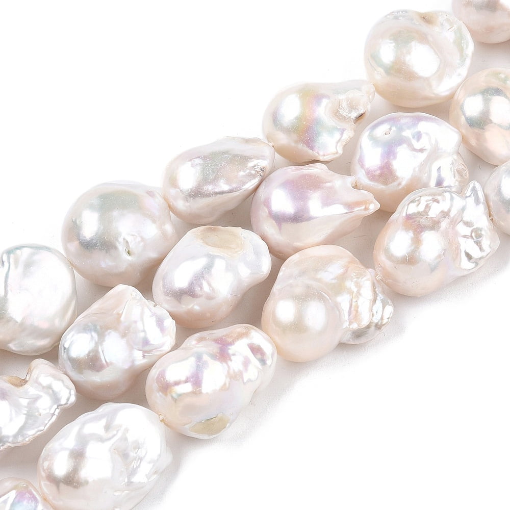 Natural Baroque Pearl Keshi Pearl Beads Strands Cultured Freshwater Pearl Nuggets Creamy White 18~26.5x13.5~21x11~16mm Hole: 0.5mm about 15~20pcs/strand 15.35~16.14''(39~41cm)