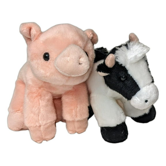 MINI MOO Cow & PERCY Pig Mini Flopsie 8" Stuffed Animal Plush by Aurora