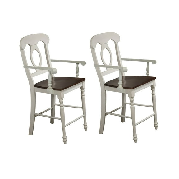 Sunset Trading Andrews 24" Napoleon Arms Wood Barstools in White (Set of 2)