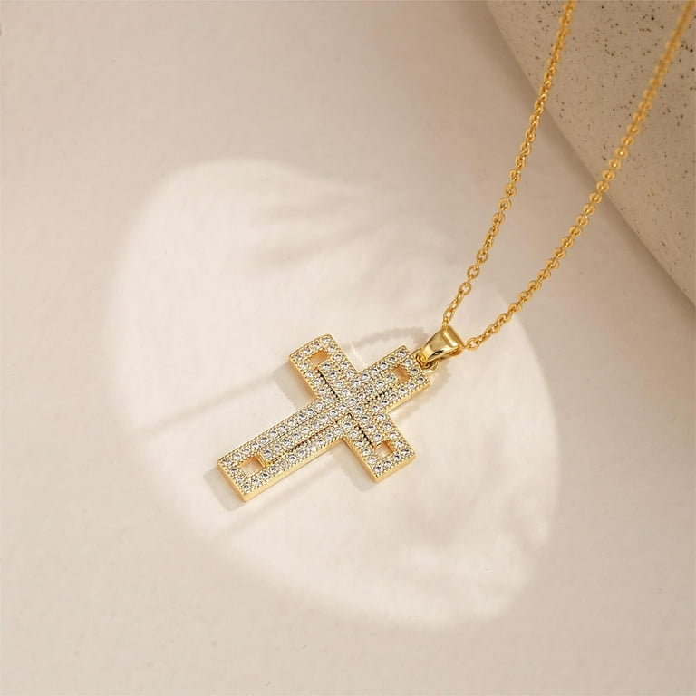 HAXIYA Collana Con Croce In Oro Per Donna - Placcato Oro 18K, Ciondolo Delicato E Catena - Gioiello Elegante E Semplice - 3