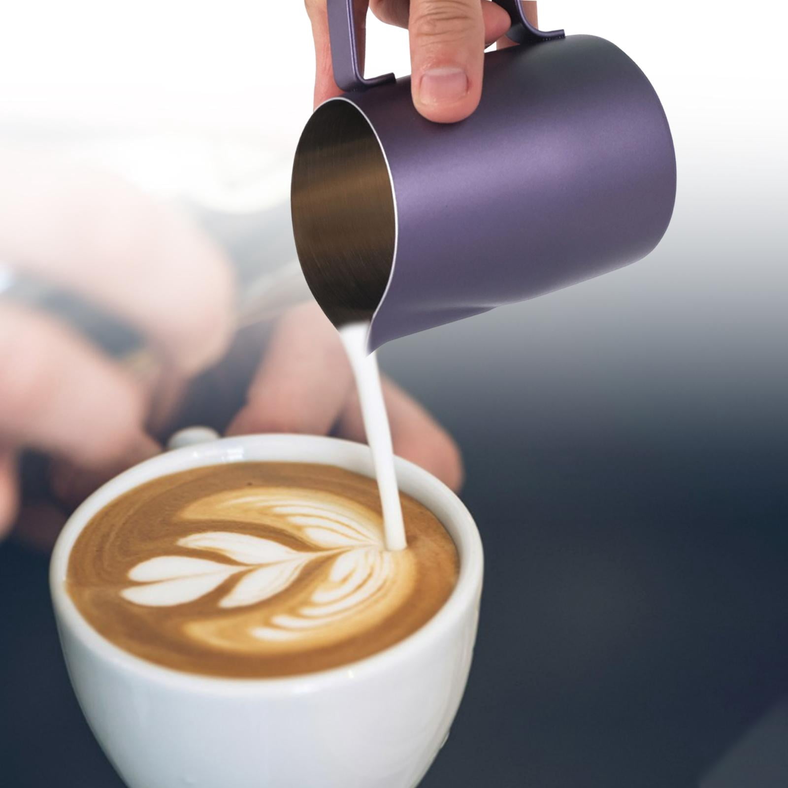 Fiocias 450/600 ml Milk Frothing Pitcher, Oblique Mouth Easy Clean Milk Frothing Jug for Purple 450ML