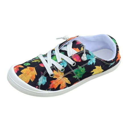 

GNEIKDEING Ladies Maple Leaf Pumpkin Pattern Slip On Casual Shoes Low Top Shoes Soft Sole M age Flat Sneakers Casual Gift on Clearance