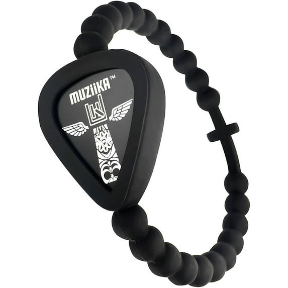 Pickbandz MUZiiKA Pick Holder Beaded Bracelet with Cross Small Black