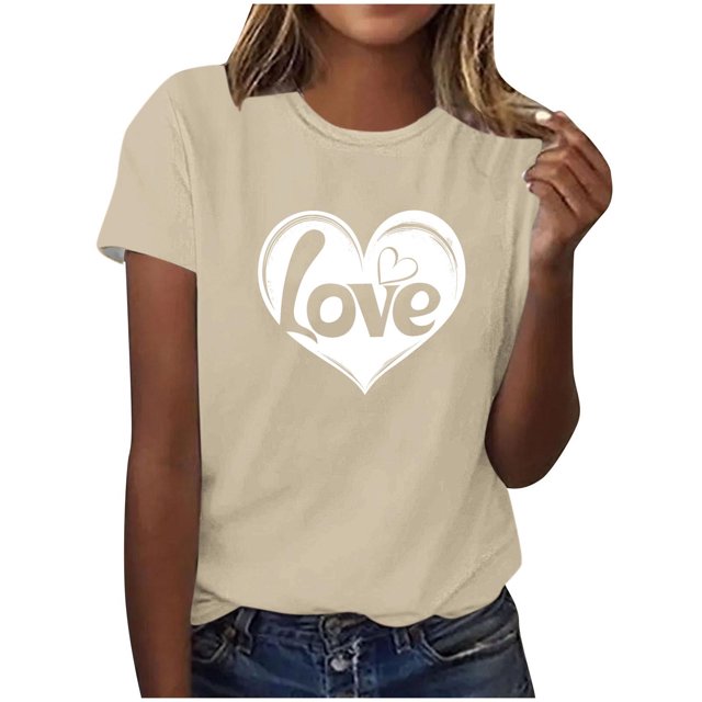 Hyknon Hauts pour Femmes Été Mode Imprimé Amour Décontracté Manches Courtes Chandail-Over Doux Polyvalent pour Sortir