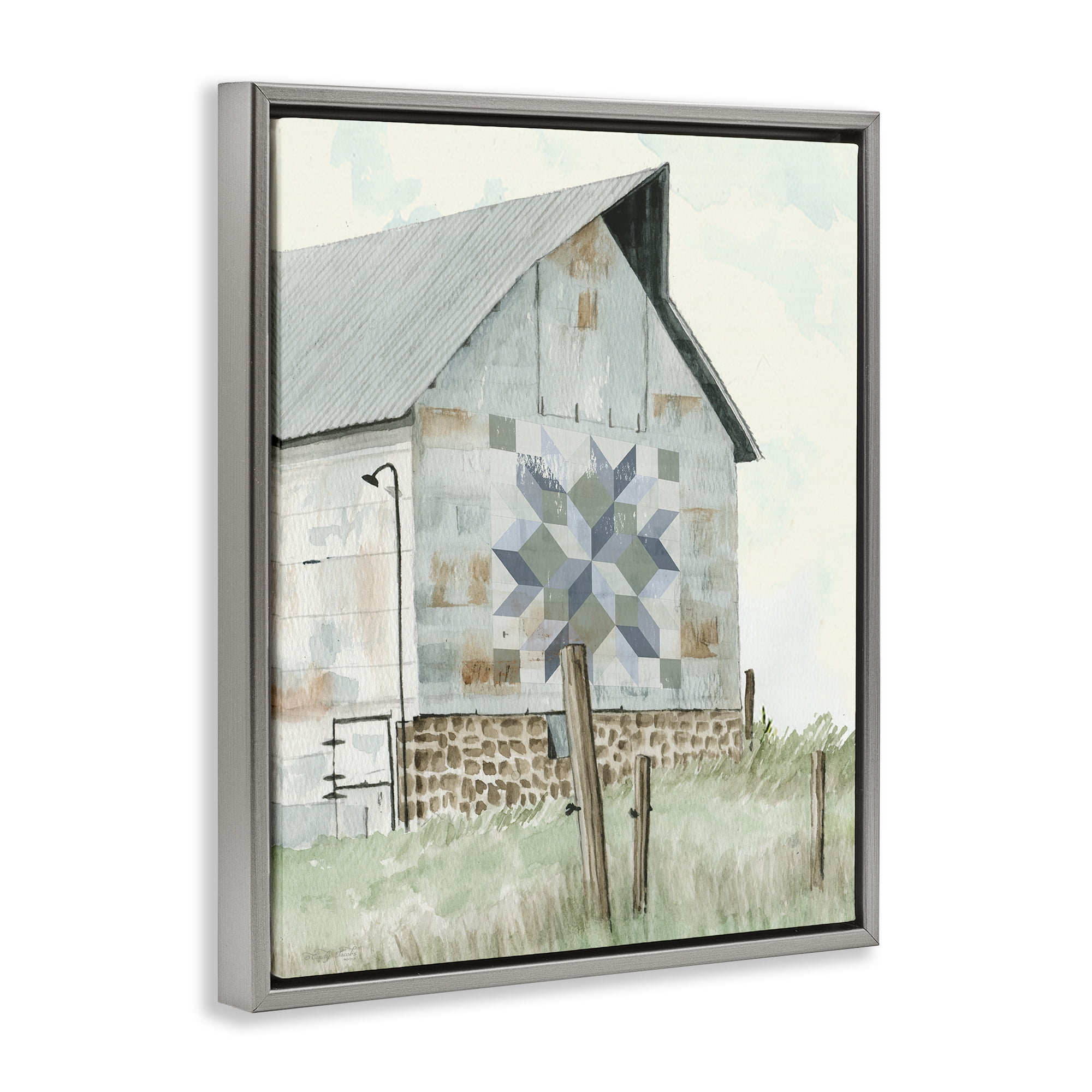 Stupell Industries Pickel's Barn Quilt Gray Framed Floater Canvas Wall Art, design by Cindy Jacobs