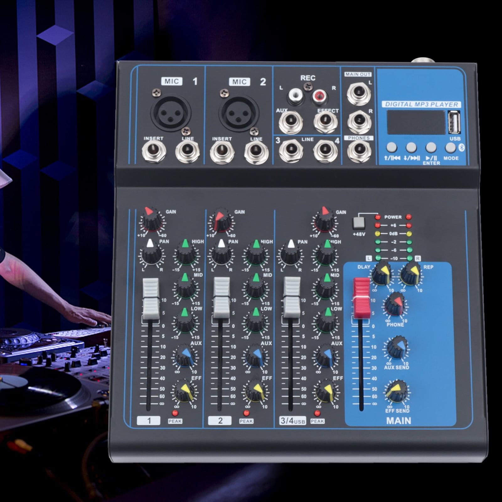 Mixer de áudio estéreo 4 canais 3,5 mm AUX passivo estúdio ao vivo console  gravação 4-1