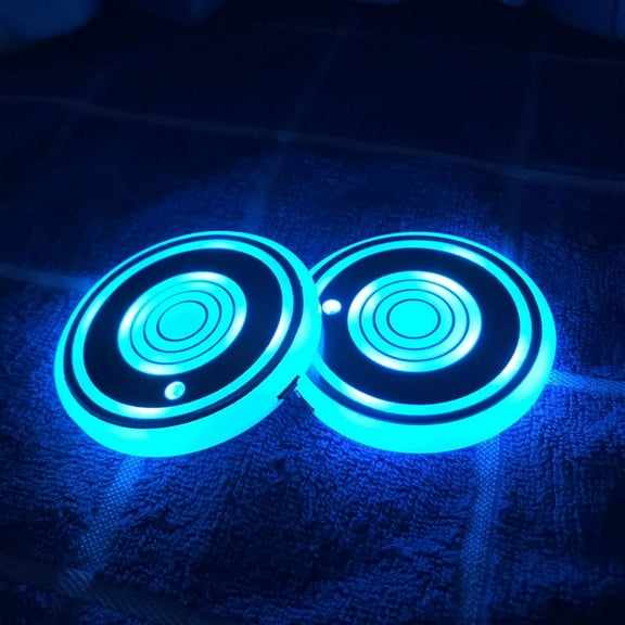 PENGXIANG 2Pcs LED Cup Holder Lights with Blue Color Changing USB Charging Mat, Luminescent Cup Pad Interior Atmosphere Lamp Decoration Light