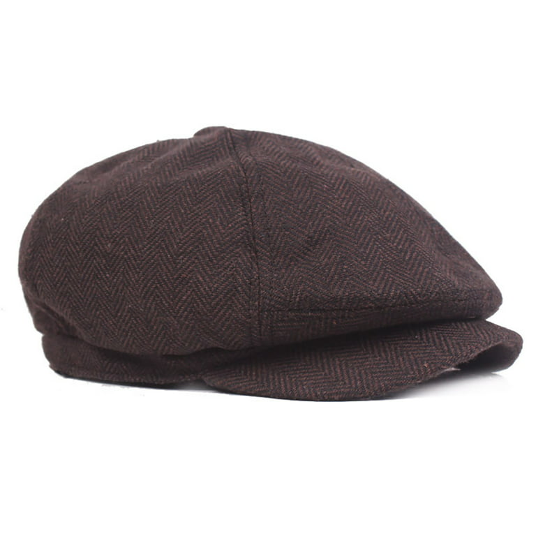 Brown Wool Blend Mens Flat Cap. Tweed Mens Beret Hat