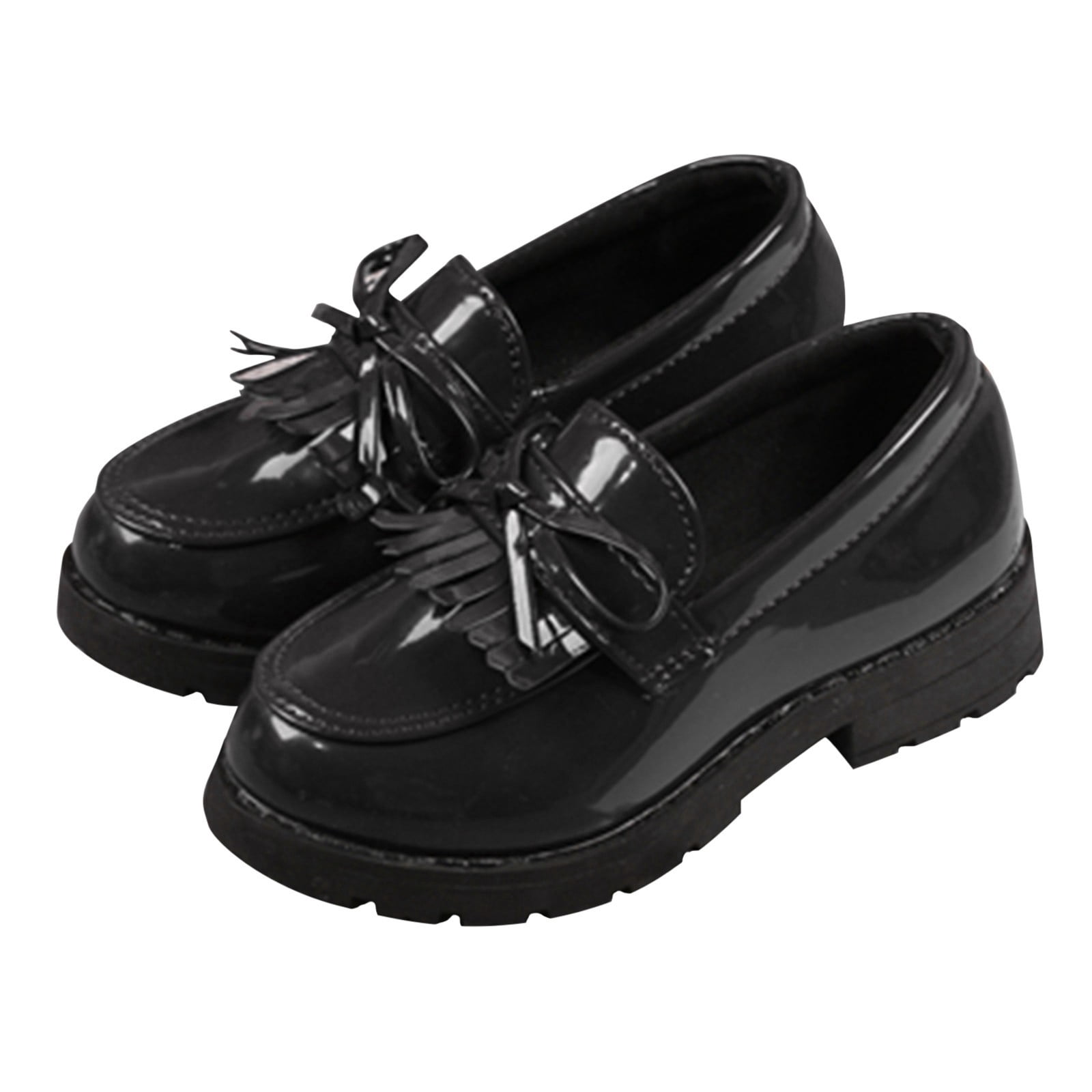 Povozer Toddler Boy's Girl's Dress Shoes Oxford School Uniform Shoes Flats(Black,7.5)