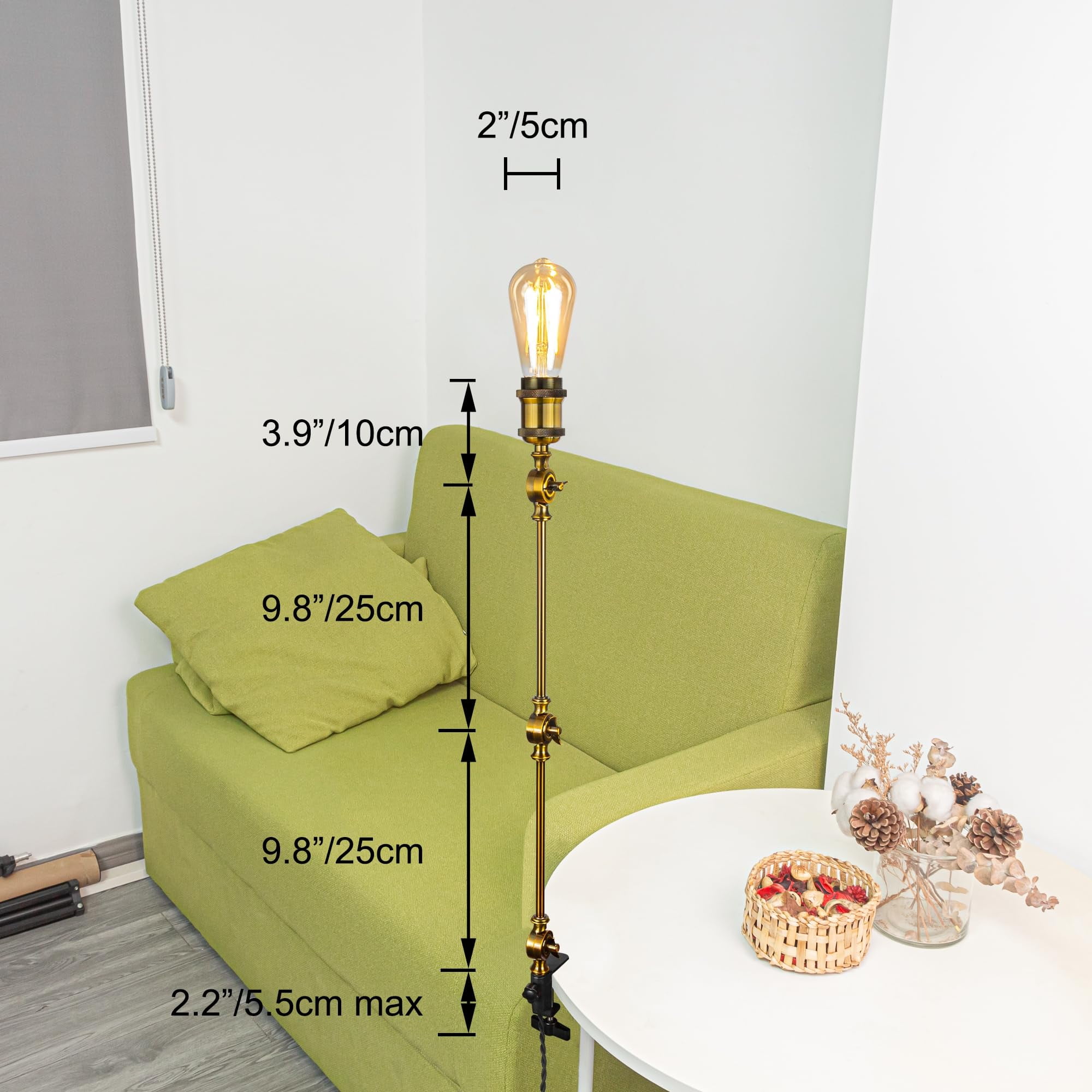 Kiven Industrial Clip-on Desk Lamp, 1-Light Iron Nightstand Lamp with Flexible Arm, 8.2FT Plug in Cord, Decorative Clamp Lamp for Office Home Bookshelf Bedside E26 Sokcet,Gold