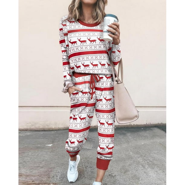 Sunloudy Conjunto de ropa de dos piezas de Halloween para mujer, jersey con estampado de esqueleto negro y pantalones con bolsillos, S/ M/ L Sunloudy moda