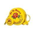 thumbnail image 4 of SET de 2 Piezas: BOLSA y MONEDERO en forma de MAZAPAN, Diseño de Dulce Tipico Mexicano, Forma Redonda, Bandolera, Vini Piel, Moda Kawaii, Estilo Novedoso y Encantador, Color Amarillo., 4 of 5