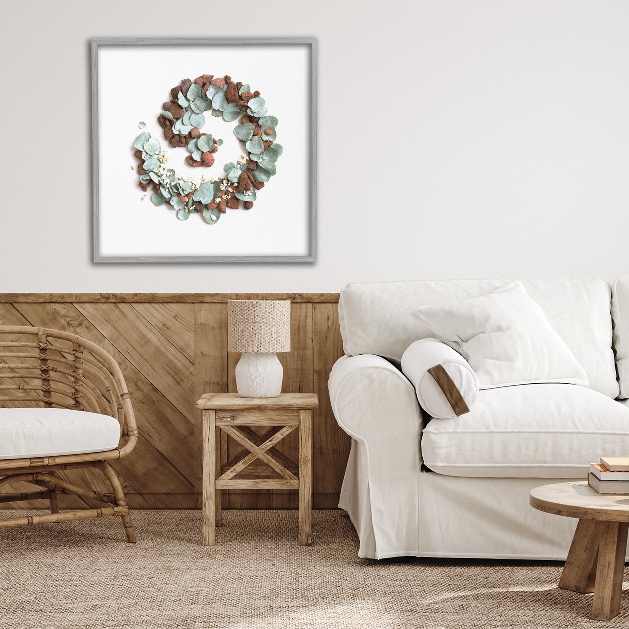 Stupell Industries Eucalyptus & Pebbles Spiral Gray Framed Giclee Art, design by Beth Adoette