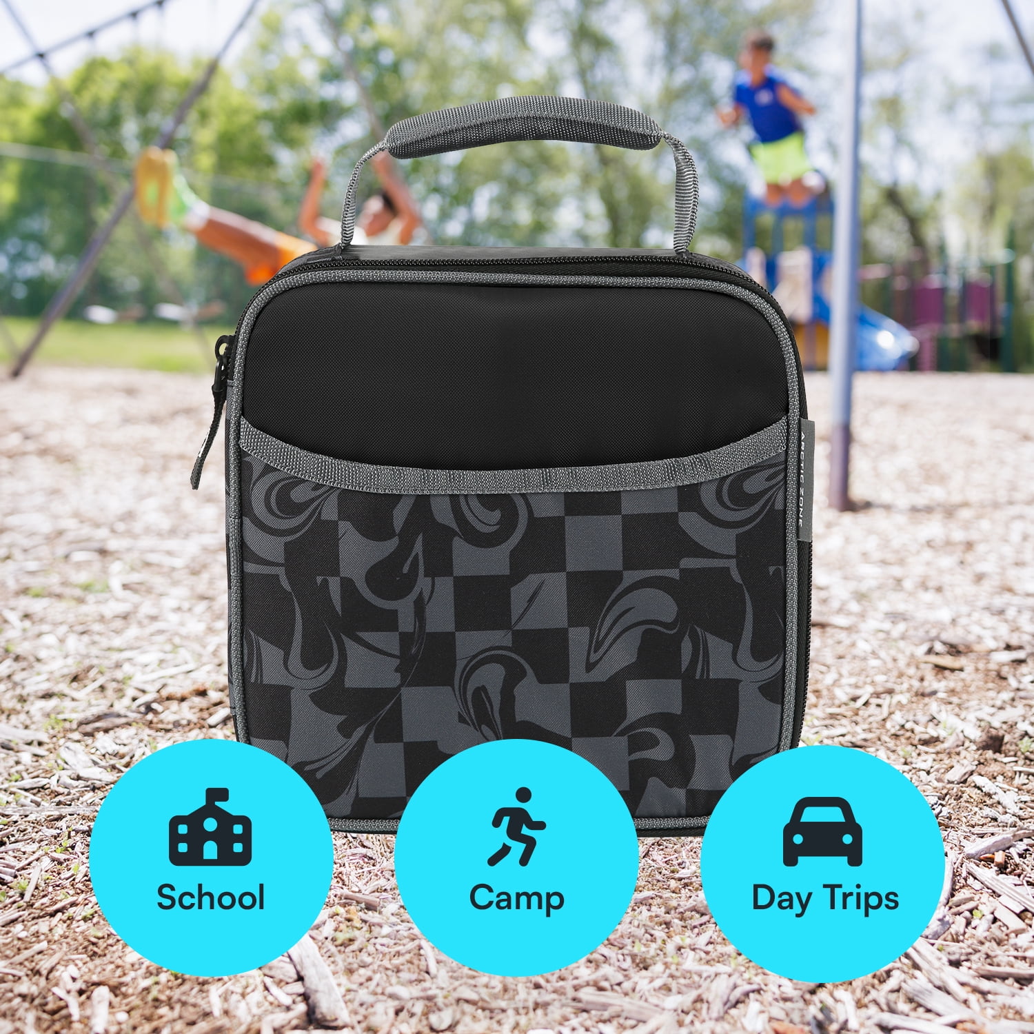 Arctic Zone Combo Lunch Box, Warped Checkerboard, Includes Food Container, Water Bottle, and Ice Pack