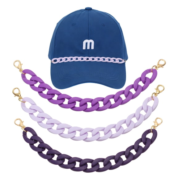 Uxcell 3Pcs Trucker Hat Chains, Acrylic Chain Hat Accessories Bill Decoration for Women Men Caps DIY Mesh Baseball Cap Sports Game Day Decorations (Purple Series)