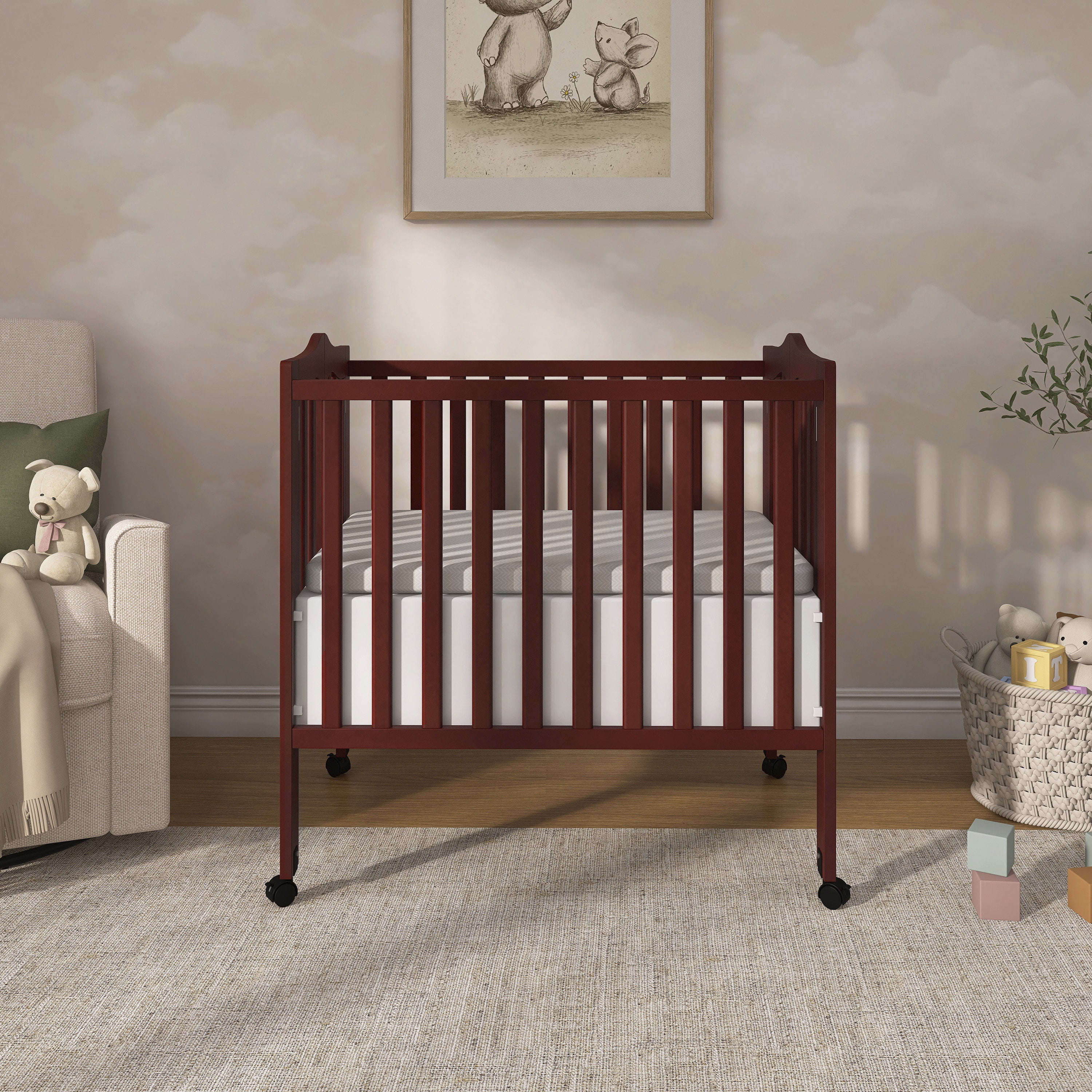 Dream On Me 2-in-1 Lightweight Folding Portable Crib, Cherry