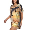thumbnail image 2 of Balery Sailing Dancing Dolphin Pattern Womens Pajama Sets 2 Piece Soft Short Sleeve Top and Shorts Sleepwear Round Neck Pjs Lounge Set with Pockets-Medium, 2 of 7