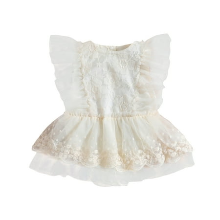 

IZhansean Infant Baby Girls Lace Romper Dress One Piece Bodysuit Ruffle Sleeve Tutu Romper Princess Wedding Flower Outfits Apricot 6-12 Months
