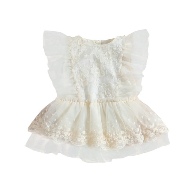 ZAXARRA Barboteuse-Robe pour Bébé Fille Manches Volantées Col Rond en Maille Florale Décontractée Printemps Été Courte Entrejambe à Boutons Barboteuse