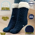 thumbnail image 4 of Huggle Slipper Socks, Ultra Plush Cable-Knit Non Slip Socks, Fleece Lined, One Size Unisex, Blue, 4 of 4