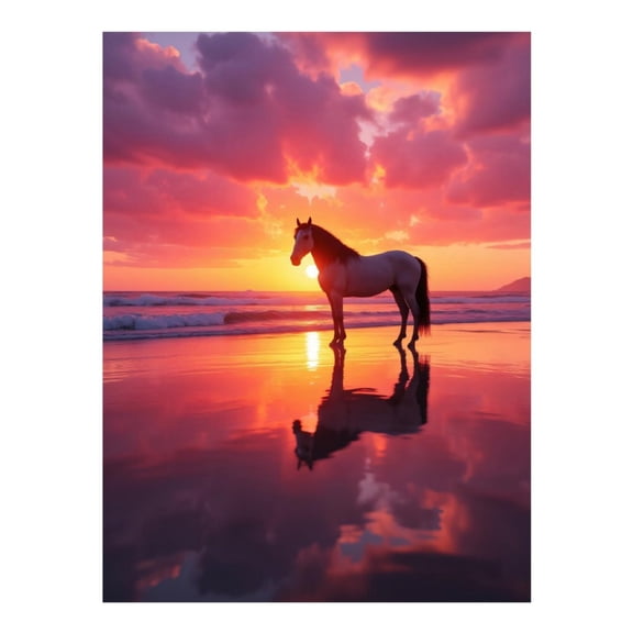 Diamond Art Kit for Adults, Sunset Horse Beach Reflection Diamond Painting for Adults Beginners, 5D DIY Diamond Art Painting Kits, Colorful Diamond Painting Craft for Home Decor 12x16