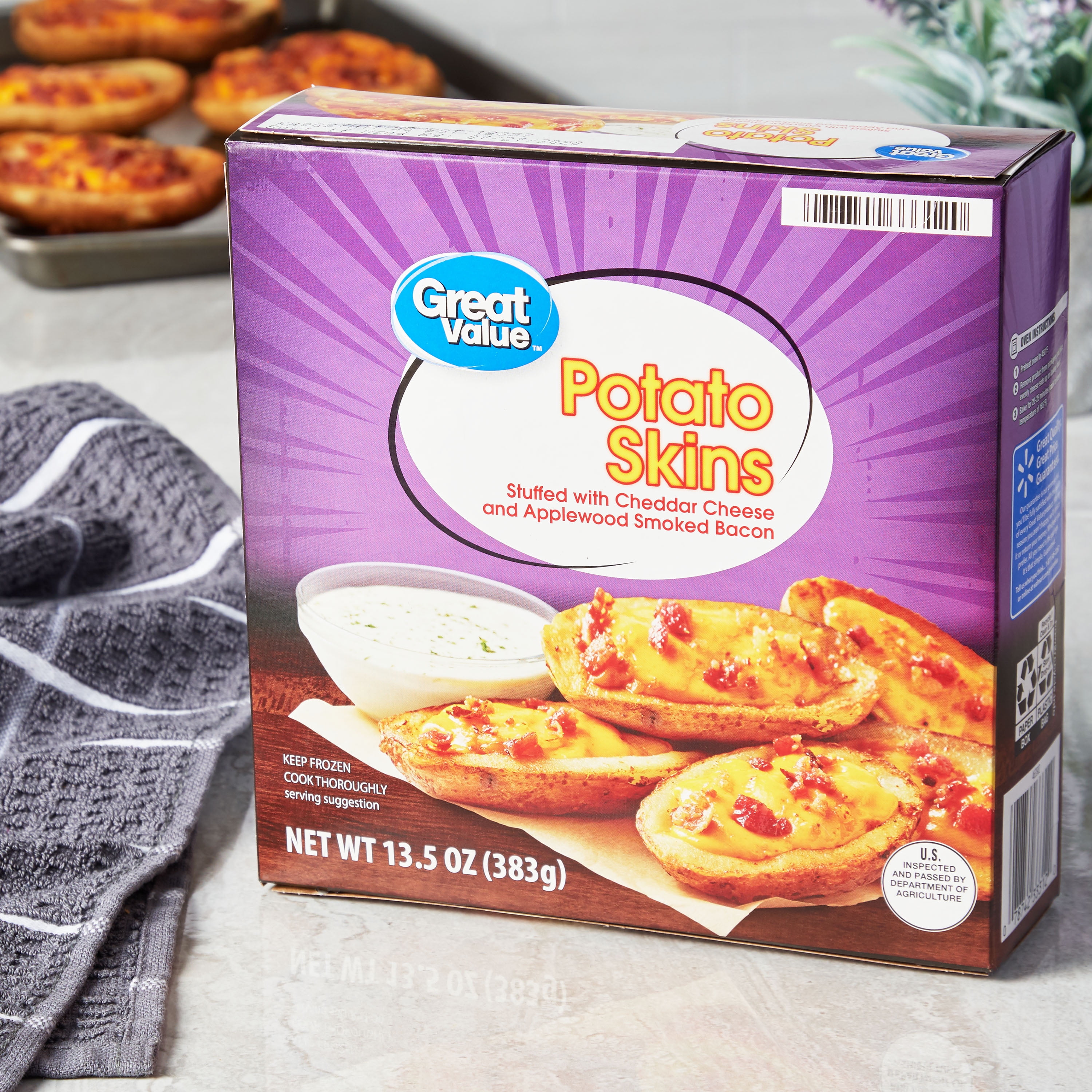 Great Value Potato Skins with Cheddar Cheese and Applewood Smoked Bacon, 13.5 oz (Frozen)