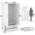 thumbnail image 3 of VINFORM Armoire Wardrobe Closet 2 Door, Wooden 2 Storage Drawers Freestanding Armoire Wardrobe with Clothing Rod, Large Capacity Wardrobe Cabinet in White, 3 of 6