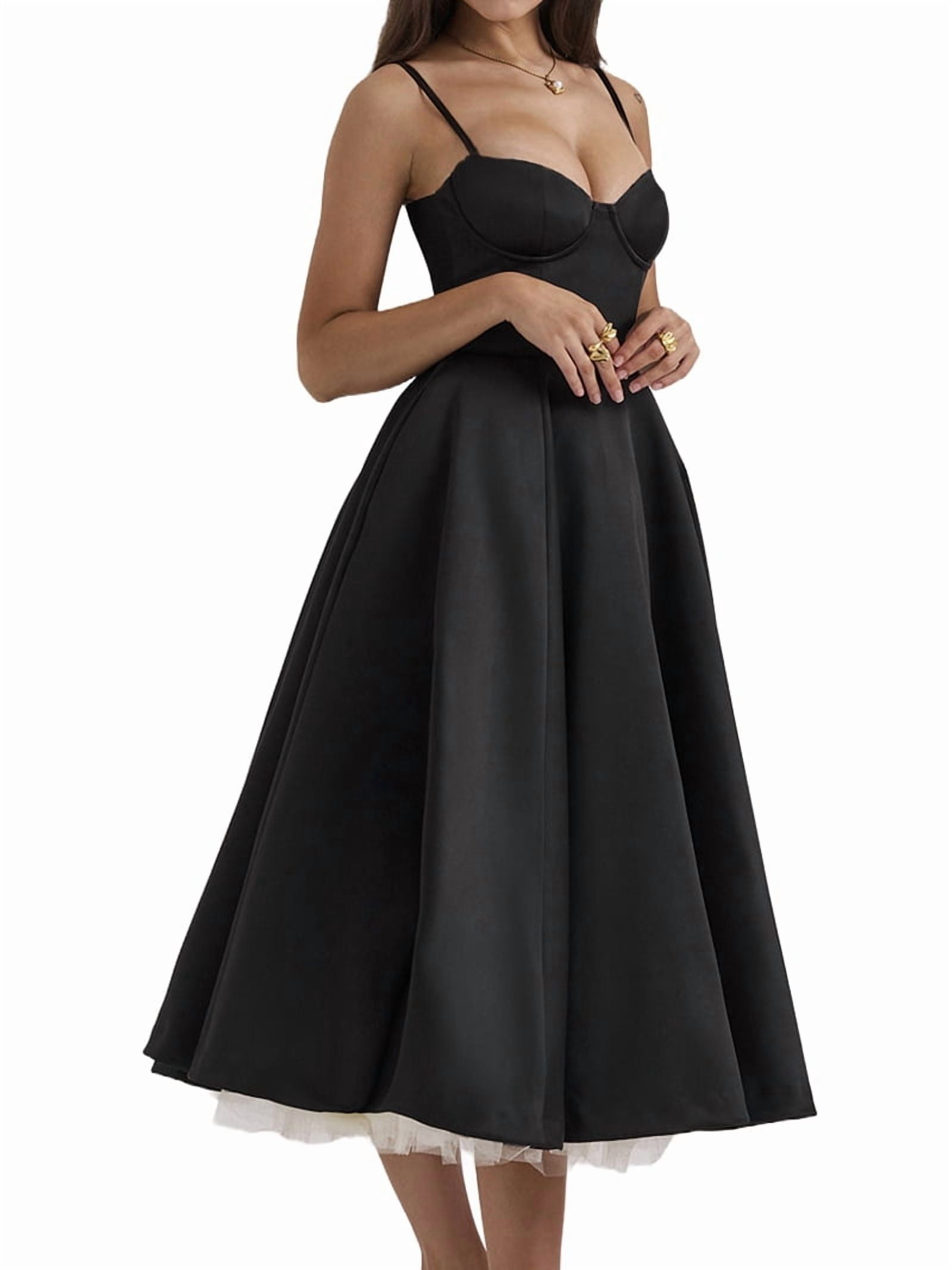Wedding Guest Dresses for Women Spaghetti Straps Corset Homecoming Floral Lace Maxi Prom Dresses Black XL