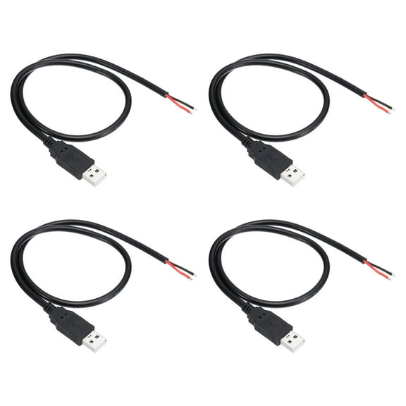 Uxcell 0.5M/2Ft USB 5V 5A Type-A Pigtail Power Cable, 4Pcs 18AWG USB-A Plug to 2 Pin Wire Open End Connector Plug, Black