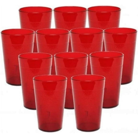 TrueCraftware- Set of 12 Pebbled Tumbler/Drinking Cups 16-Ounce Red Color- Reusable Premium Water Iced Tea Glasses Stackable Dishwasher Safe Break-Resistant for Home and Restaurants