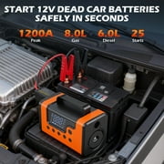 Portable Car Jump Starter with Air Compressor, 8-in-1 Car Battery Chargers with Cordless Handheld Vacuum (8.0L Gas&6.0L Diesel)Jumper Box with 150PSI Tire Inflator, 12V Battery Booster, Holiday Gifts