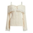 thumbnail image 5 of Women's Pullover Sweater Women Off Shoulder Top Long Sleeve Lace Trim Knit Shirt Fashion Cute Solid Pullover Sweater for Casual Wear, 5 of 5