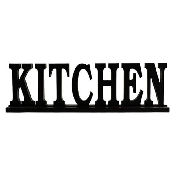 Black Wood Kitchen Sign Standing Block Letters Sign Rustic Freestanding Wood Word Decor Decorative Kitchen Table Sign Cutout Word Art Kitchen Shelf Decor (Black Kitchen Sign)