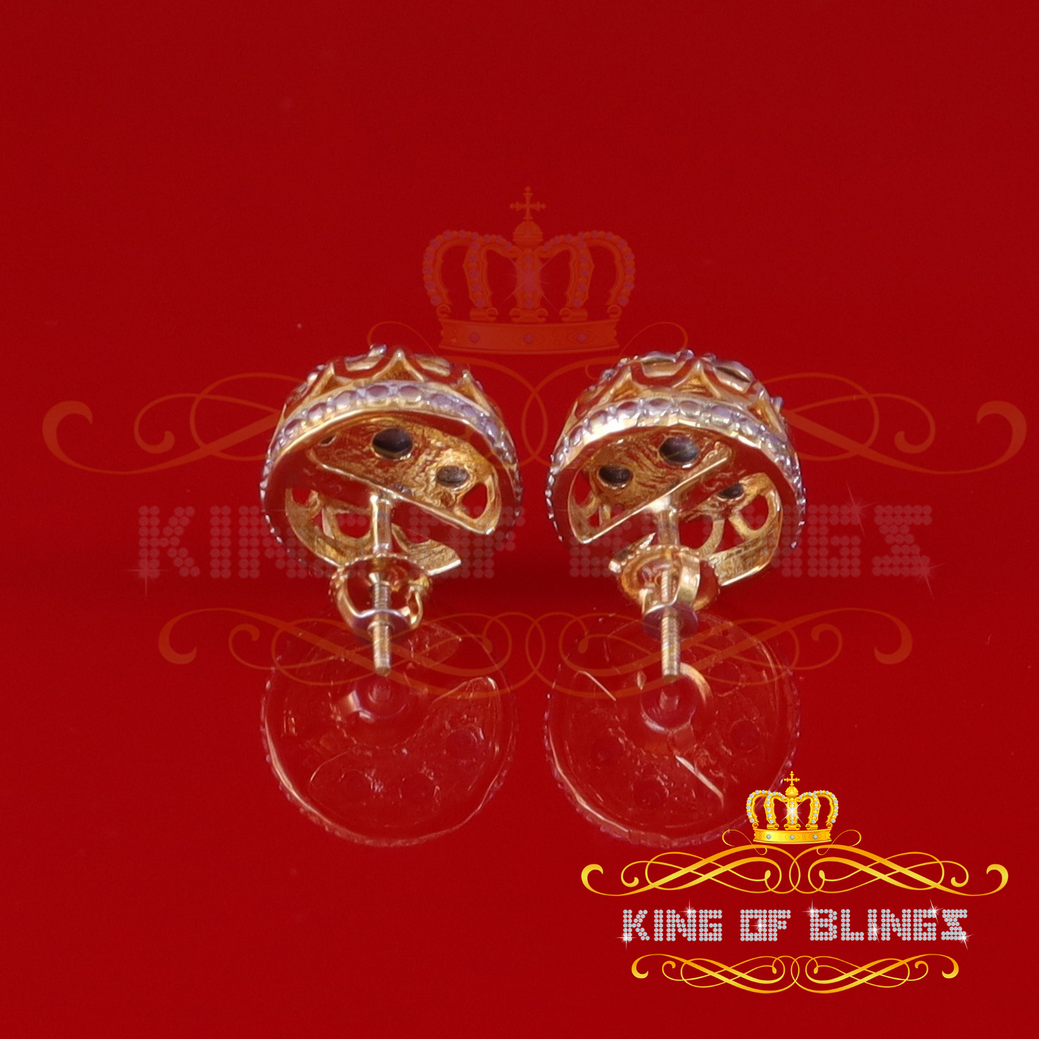 King of Bling's 0.10ct Diamond 925 Sterling Yellow Silver For Men's & Womens Stud Round Earrings