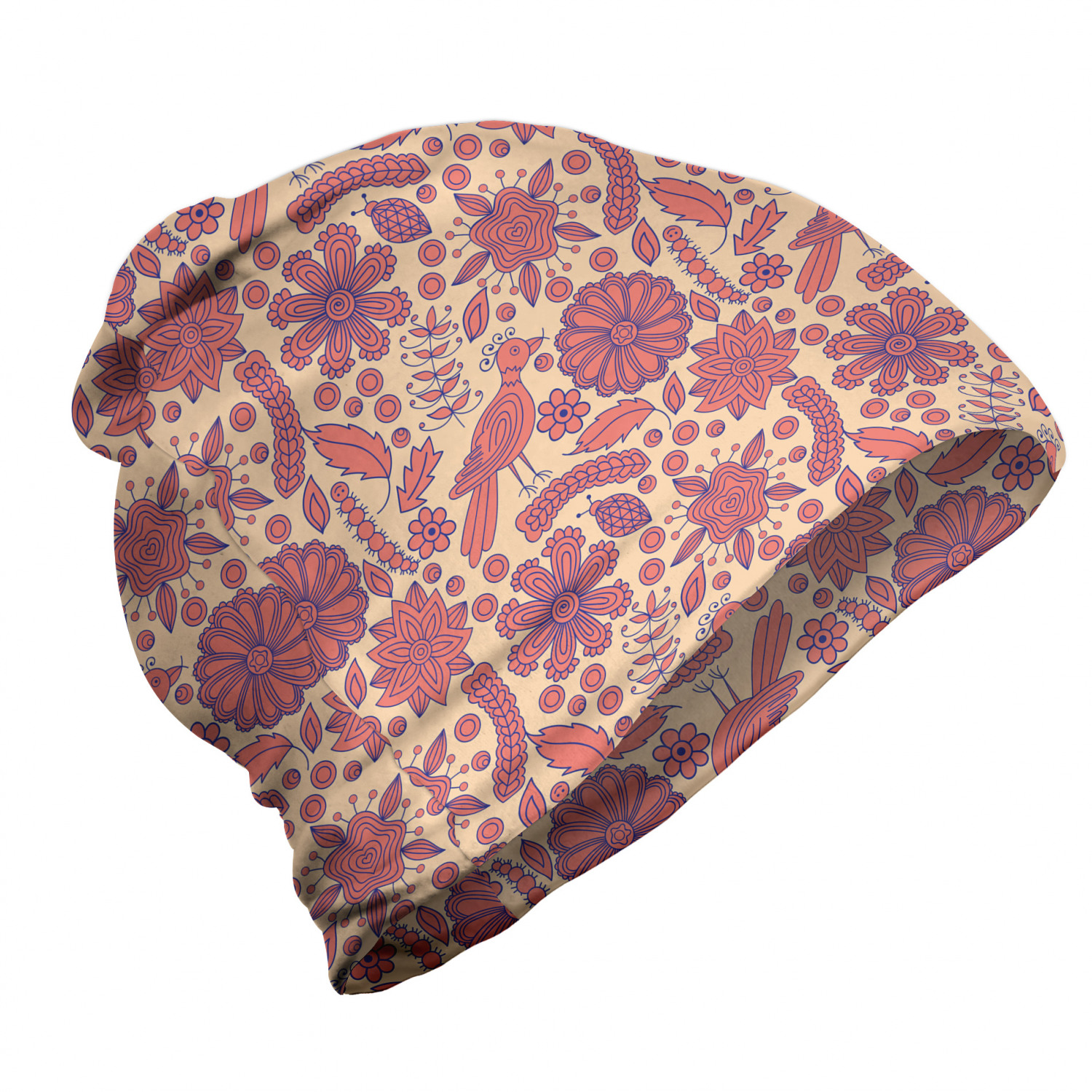 Floral Unisex Beanie, Scandinavian Pattern Flowers, Hiking ...