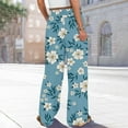 thumbnail image 4 of Mlqidk Wide Leg Pants Women Dressy Loose High Waisted Pant Elastic Drawstring Wide-Leg Beach Pants Summer Boho Floral Print Trouser with Pockets Turquoise 2XL, 4 of 5