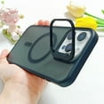 thumbnail image 2 of Design for iPhone 16 Magnetic Case,With Contractible Metal Camera Ring Stand,Shockproof Heavy Duty Translucent Skinfeel Anti-fall Ultra Slim Phone Case For iPhone 16,Black, 2 of 6