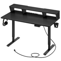 Adjustable Standing Desk with Charging Station - 3 Memory Presets Monitor Shelf Black Gray