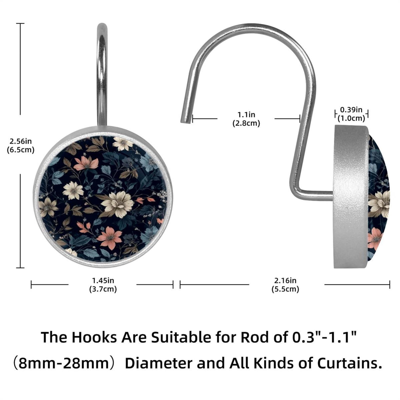 HemaKayy 12 Pcs Shower Curtain Hooks Bathroom Decorative Accessories Warm White Powder Blue Flower