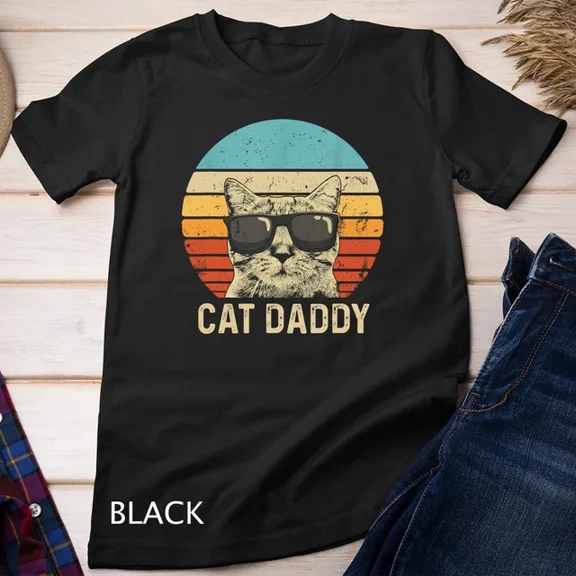 Tee With Mens Vintage Cat Daddy Shirt Funny Cat Lover Gift Cat Dad Father Unisex T-Shirt