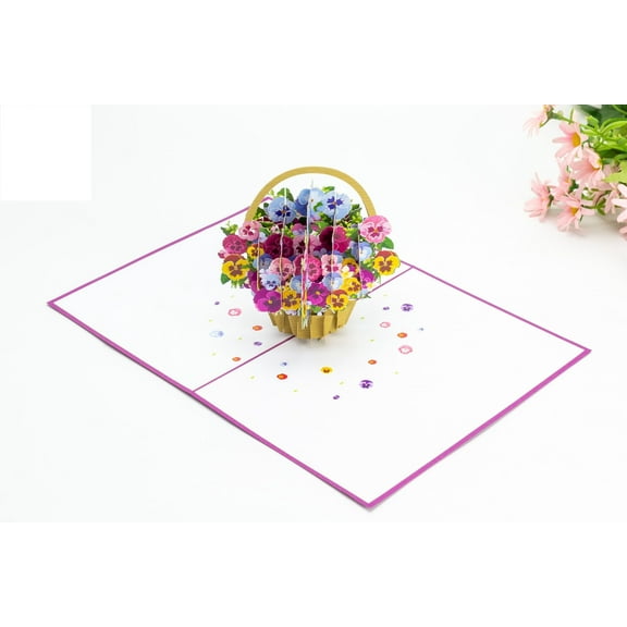 Pansies Flowers Basket Pop Up Card – 3D Floral Greeting Card for Birthday, Mother’s Day, or Thank You – Handmade Flower Basket Card, 5x7 Inches with Envelope With Love From Vietnam