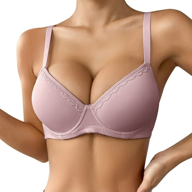 Women's Thin Solid Color Comfortable Breathable Push Up Bra With Underwire Triple Breasted Bra
