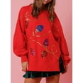 thumbnail image 3 of Women's Sequins Loose Sweatshirt Christmas Light String Drop Shoulders Long Sleeve Casual Pullover Tops Holiday Shirt, 3 of 8